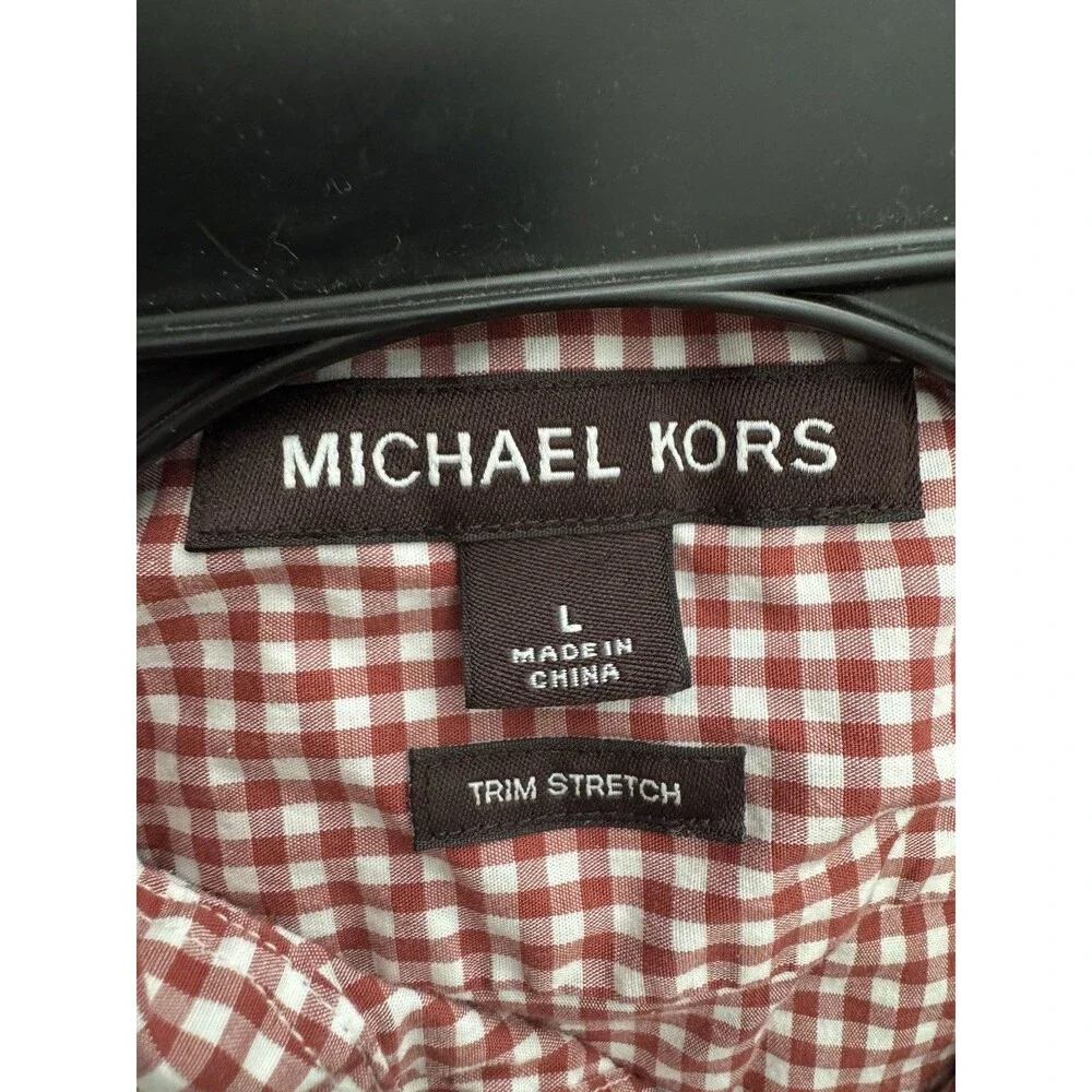 Michael Kors Men's Sz L Slim-Fit Stretch Gingham Check Shirt Harvest Orange‎